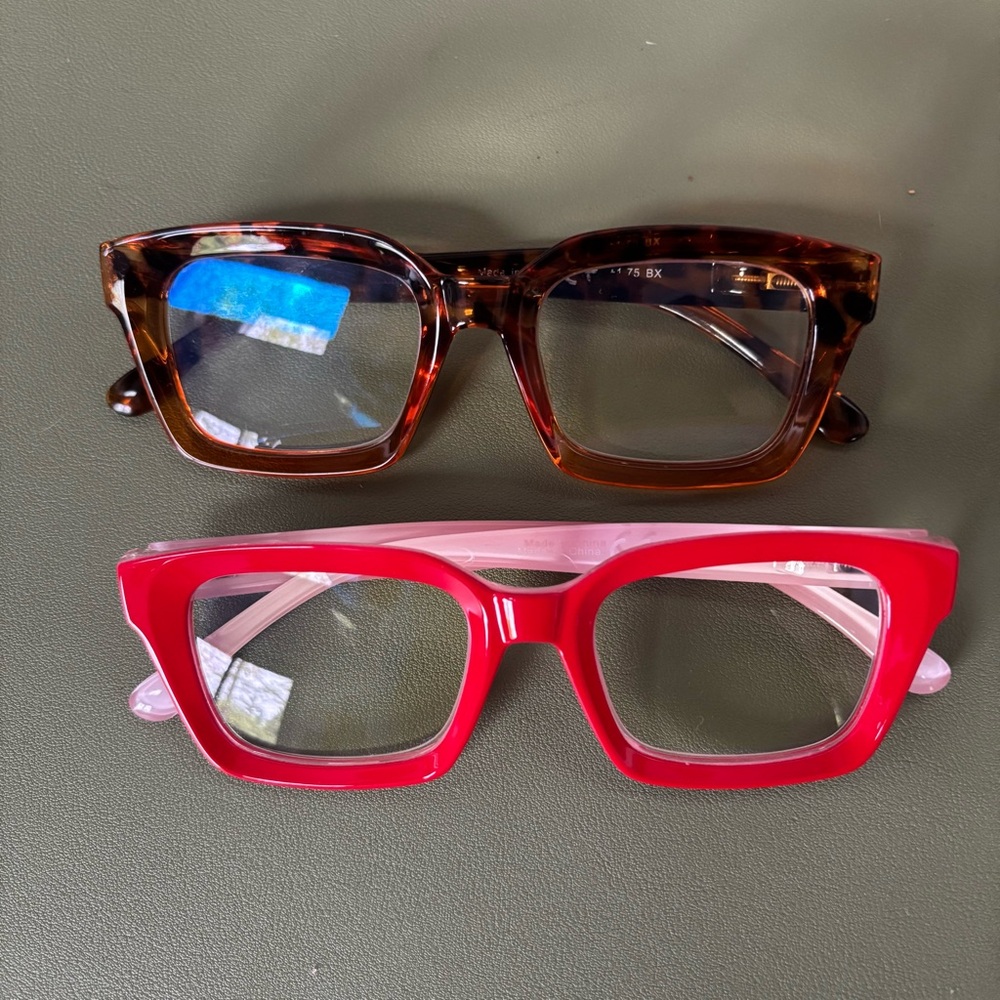 Eyekepper 2 Pack Tortoise and Red Square Bluelight 1.75 Reader Glasses
